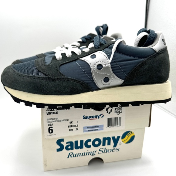NWT Saucony Jazz Vintage Classic Sneakers Navy Blue White Silver Original Shoes - Picture 3 of 16